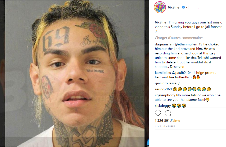 6ix9ine Annonce Quil Sort Le Dernier Son De Carrière