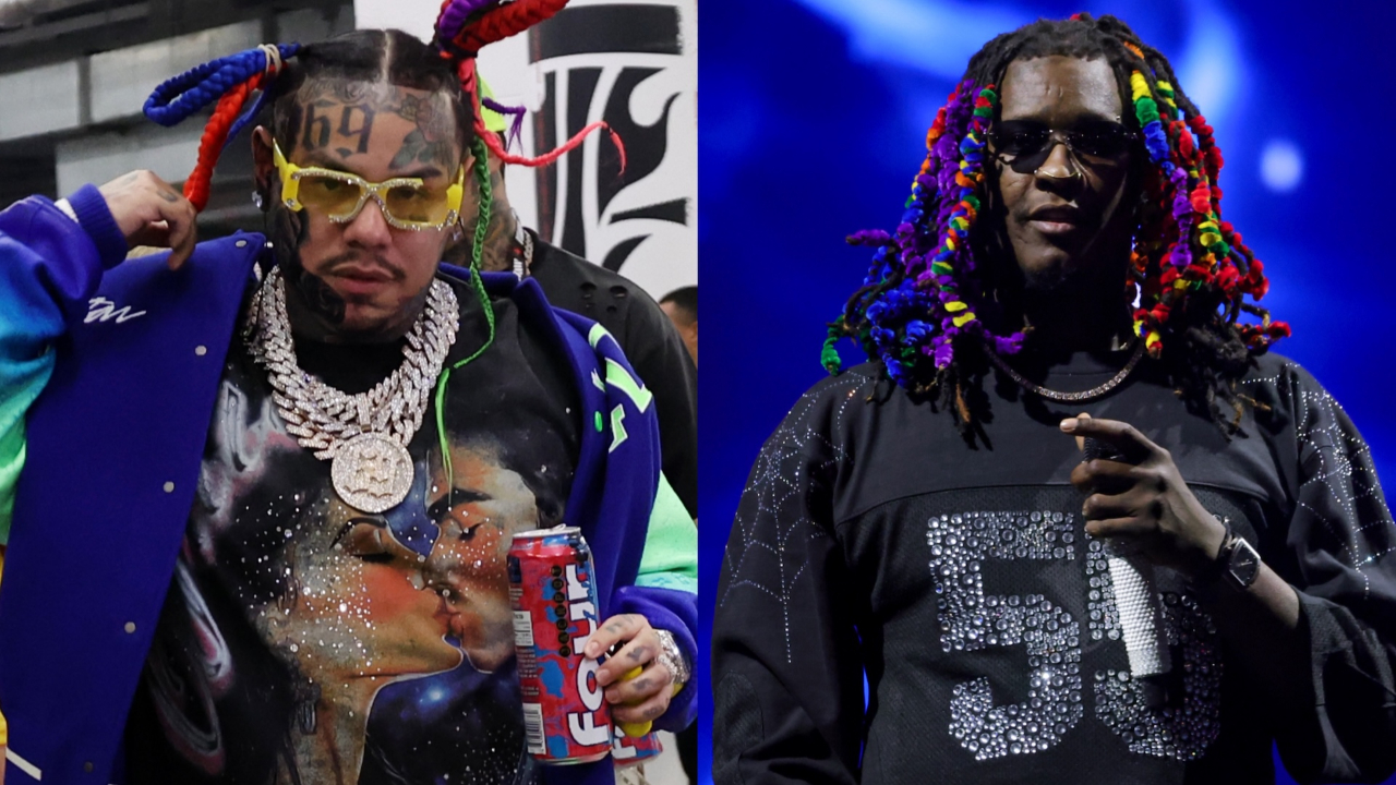 6ix9ine s'habille en jupe pour troller Young Thug qui s'est teint les cheveux couleur arc-en-ciel